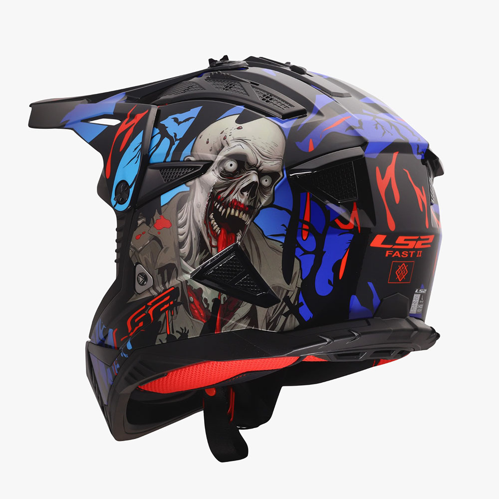 LS2 MX708 FAST II HELMET - ZOMBIE II BLACK RED BLUE - Image 6