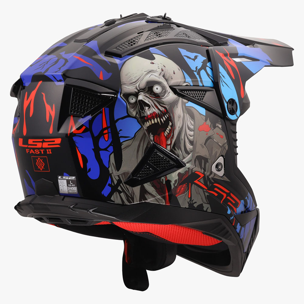 LS2 MX708 FAST II HELMET - ZOMBIE II BLACK RED BLUE - Image 5