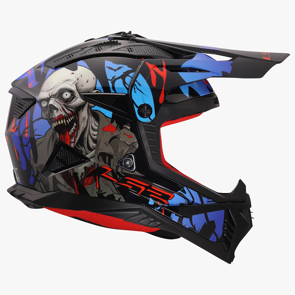 LS2 MX708 FAST II HELMET - ZOMBIE II BLACK RED BLUE - Image 3