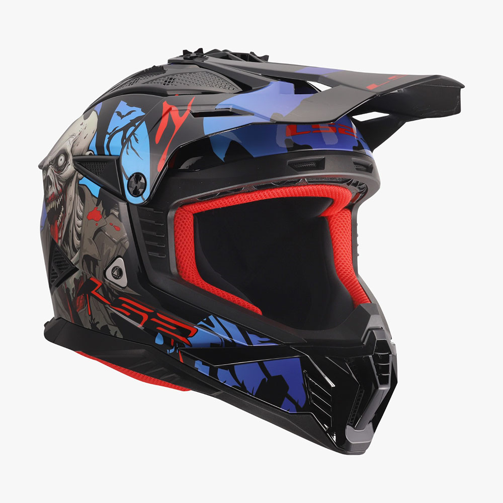 LS2 MX708 FAST II HELMET - ZOMBIE II BLACK RED BLUE - Image 7